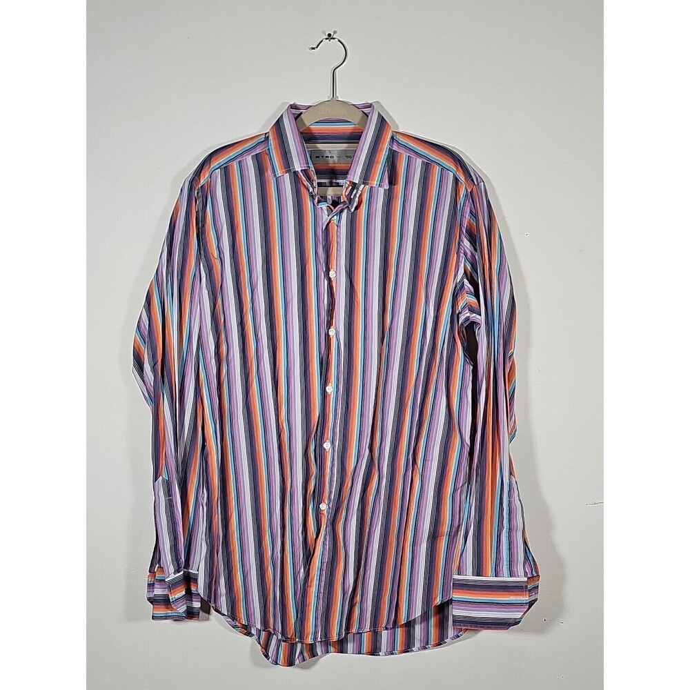 Etro Milano Size 41 Stripe Button Up Made In Italy Shirt Men Fun Graphic